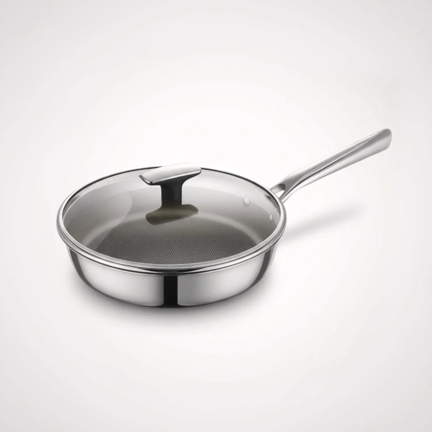 Aigrezzo titanium frying pan with glass lid and long handle, durable lightweight titanium cookware with minimalist premium design