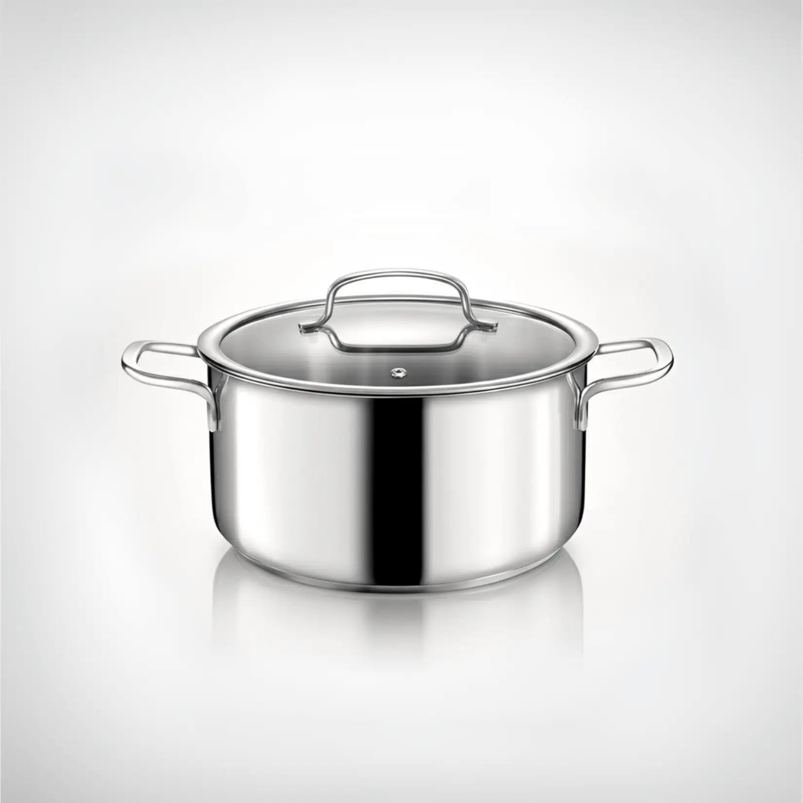 Polished aigrezzo titanium low pot with lid and side handles, minimalist lightweight cookware design, non-toxic cookware