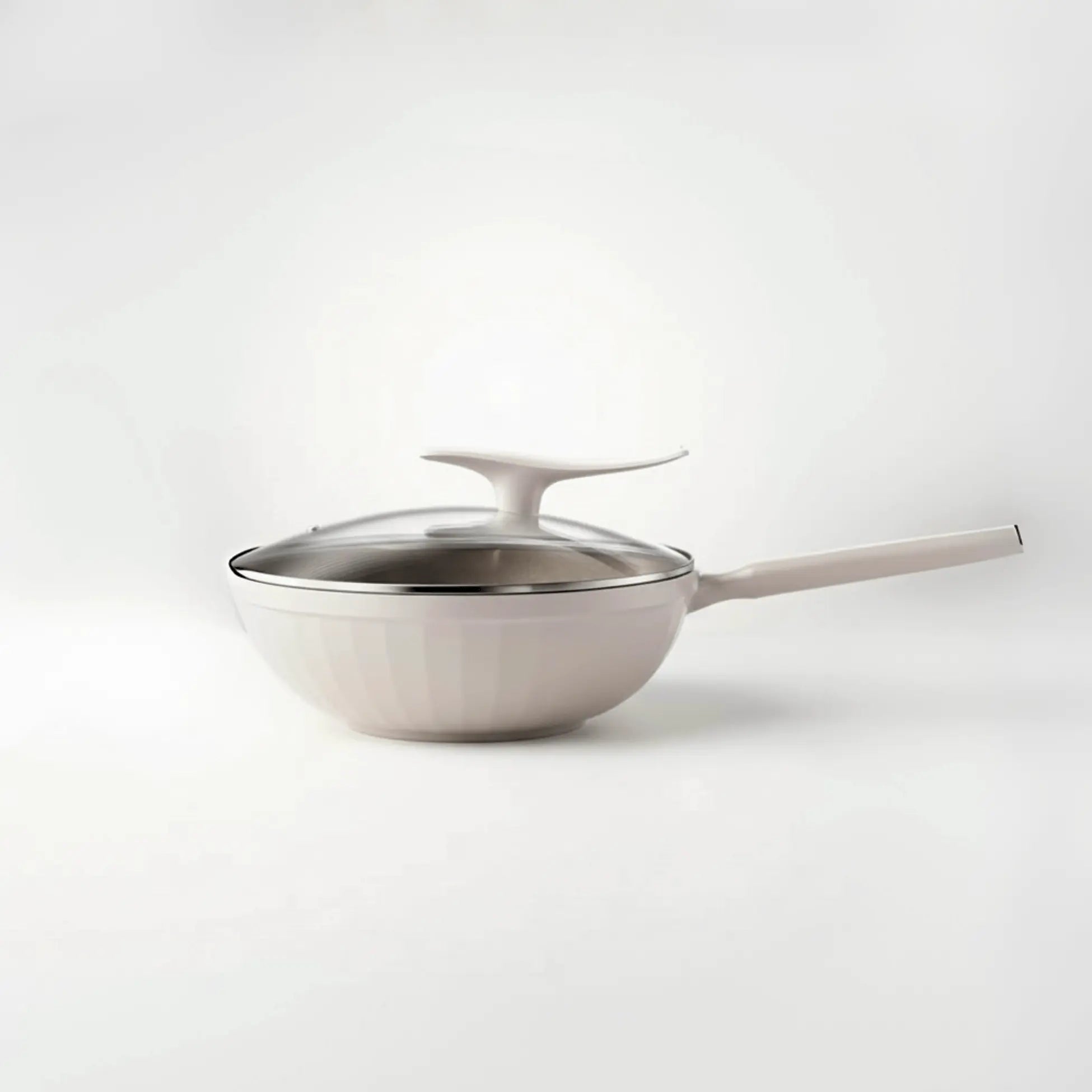 Aigrezzo titanium non stick wok with glass lid and long handle, lightweight non-toxic titanium cookware with minimalist modern design