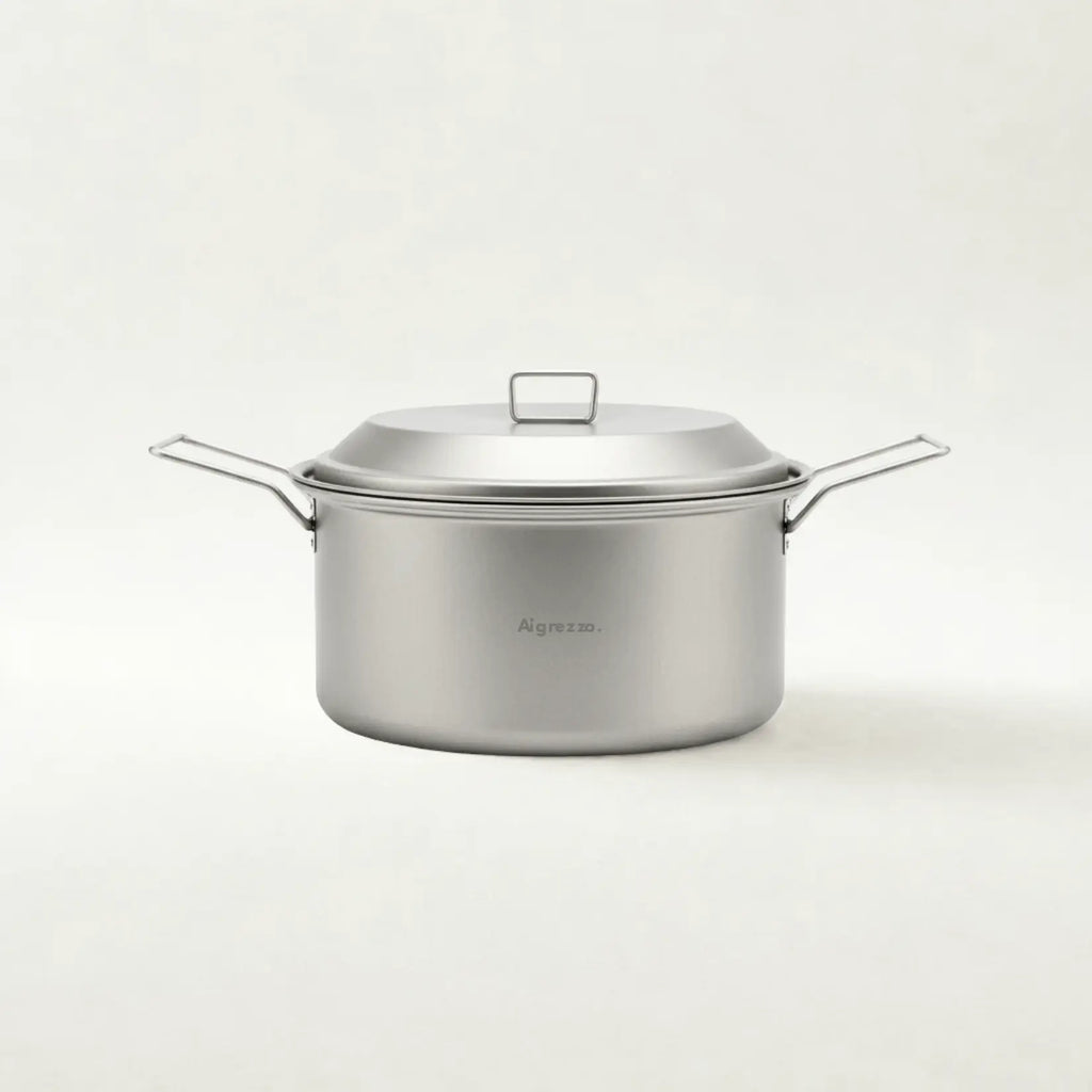 Aigrezzo titanium outdoor steamer pot with lid and long handles, ultralight durable titanium cookware for camping and outdoor cooking