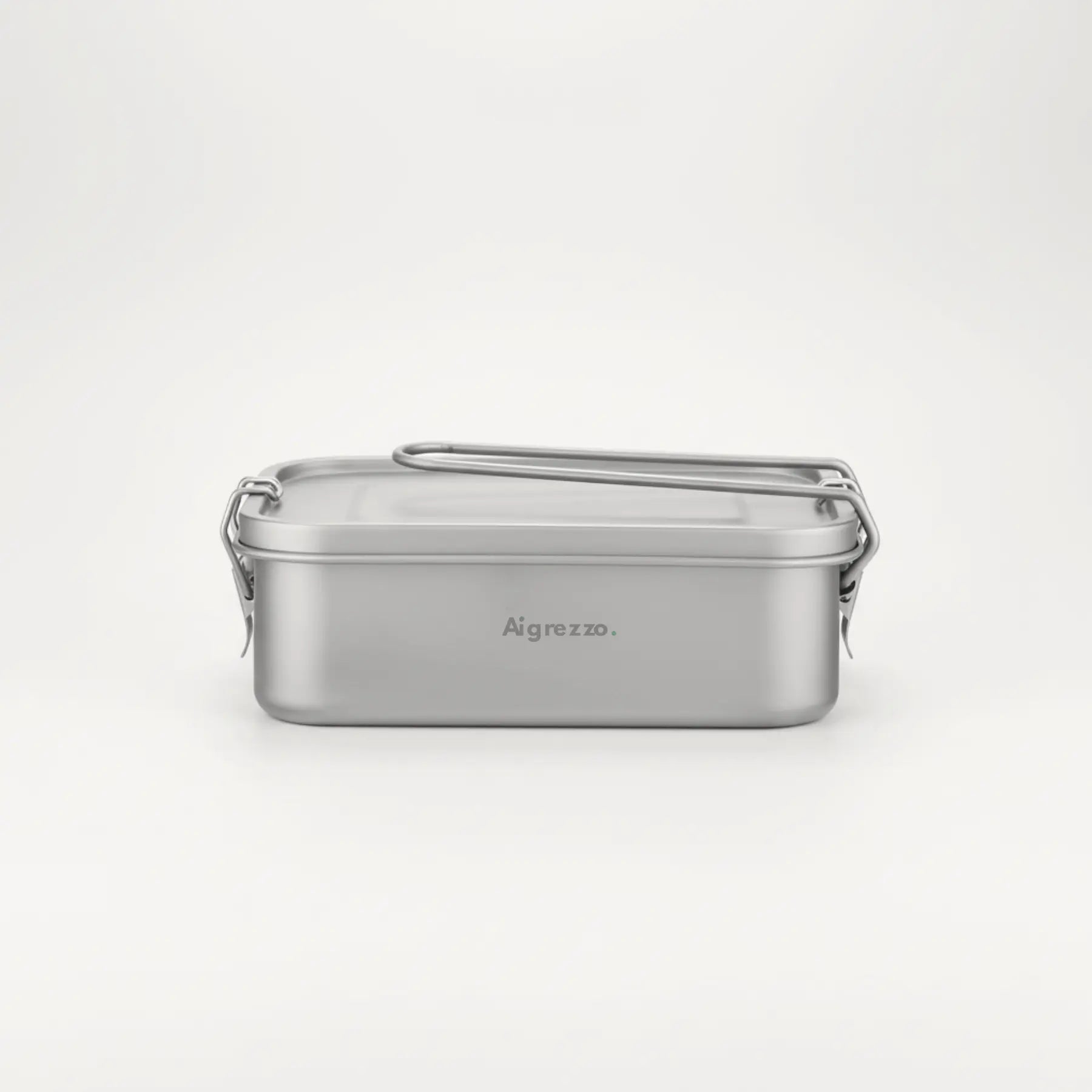 Aigrezzo titanium portable outdoor lunch box with secure locking clips and minimalist matte finish on a clean white background
